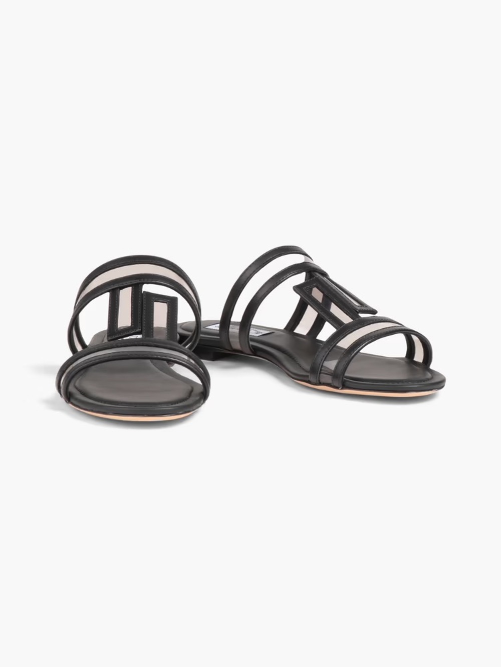 NIB $445 TOD’S Double T Leather & PVC Black Slide Sandals 34.5 4.5 Resort Chic